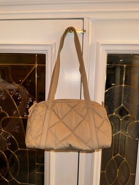 Quilted Neutral Beige Shoulder Bag with Dual Straps
